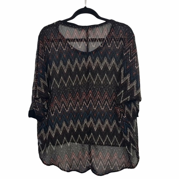 Chloe K Black Geo Print Sheer Blouse Top - Picture 2 of 7